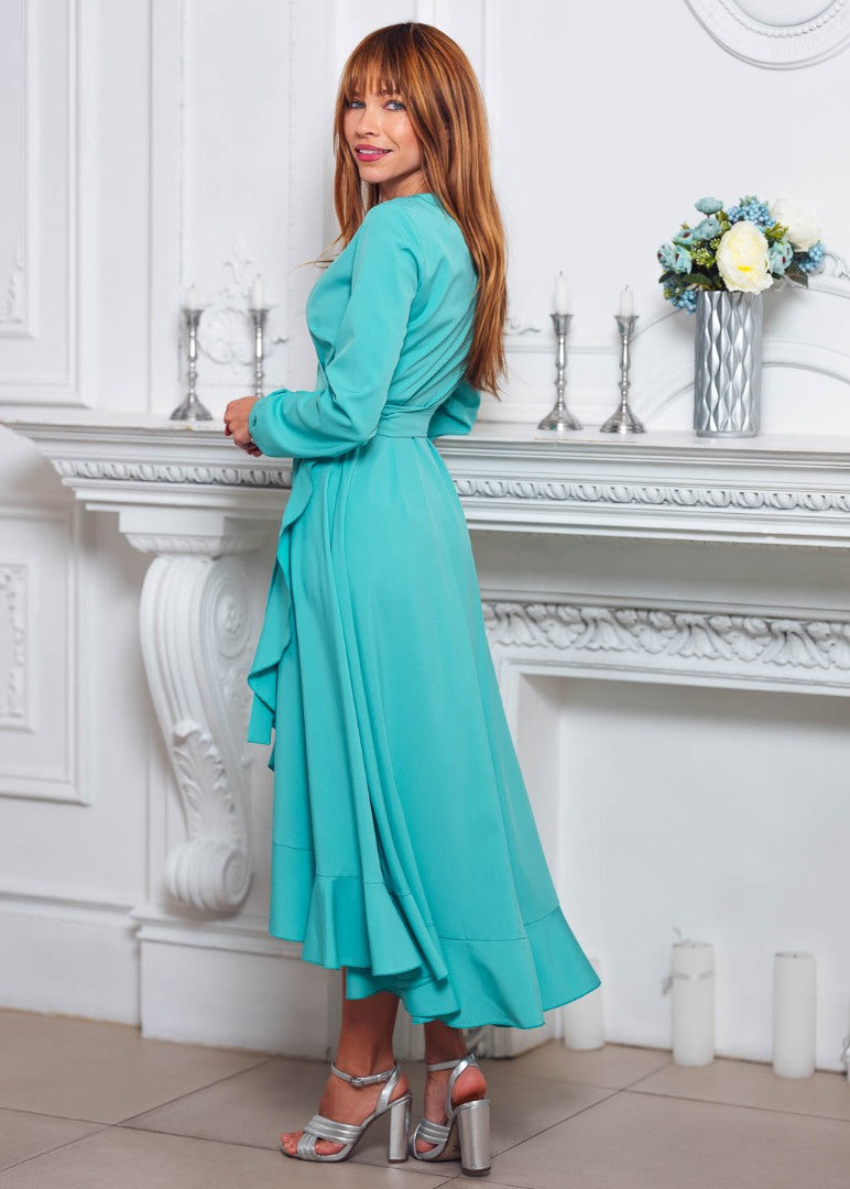 Aqua blue wrap dress