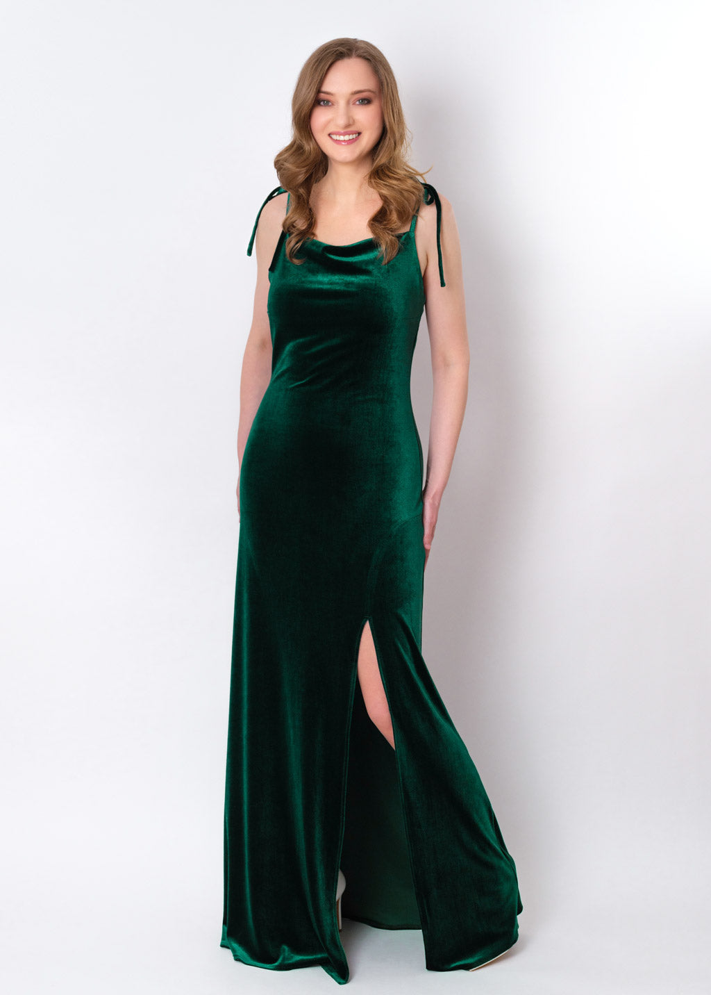 Emerald green slip slit velvet bodycon long dress