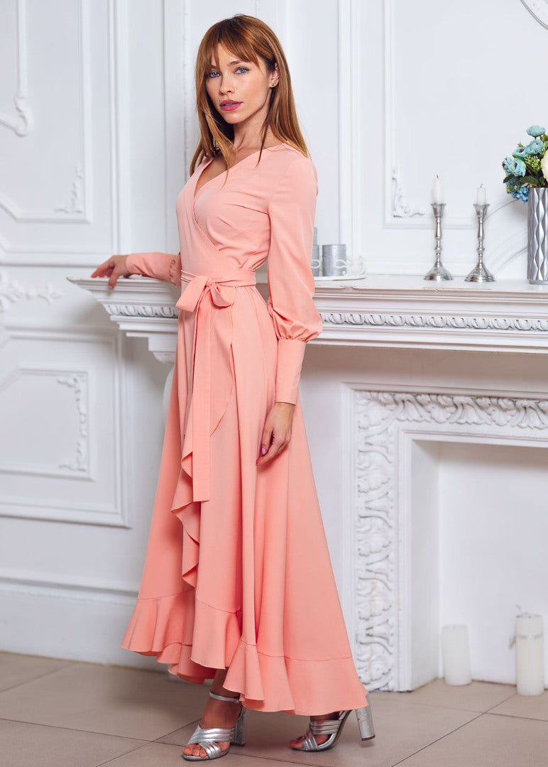 Blush pink long wrap dress