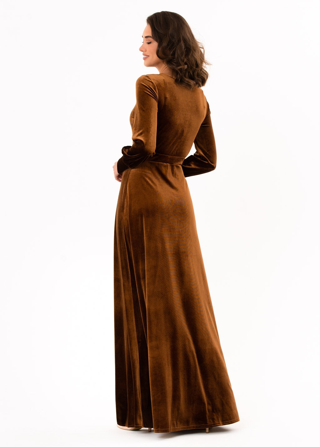 Rust gold velvet long dress
