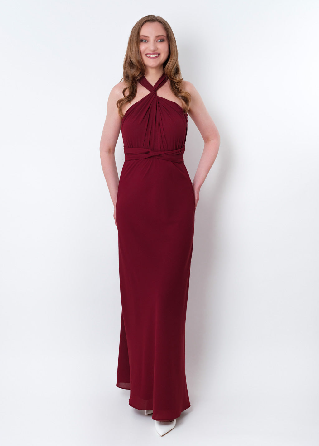 Burgundy chiffon infinity long dress