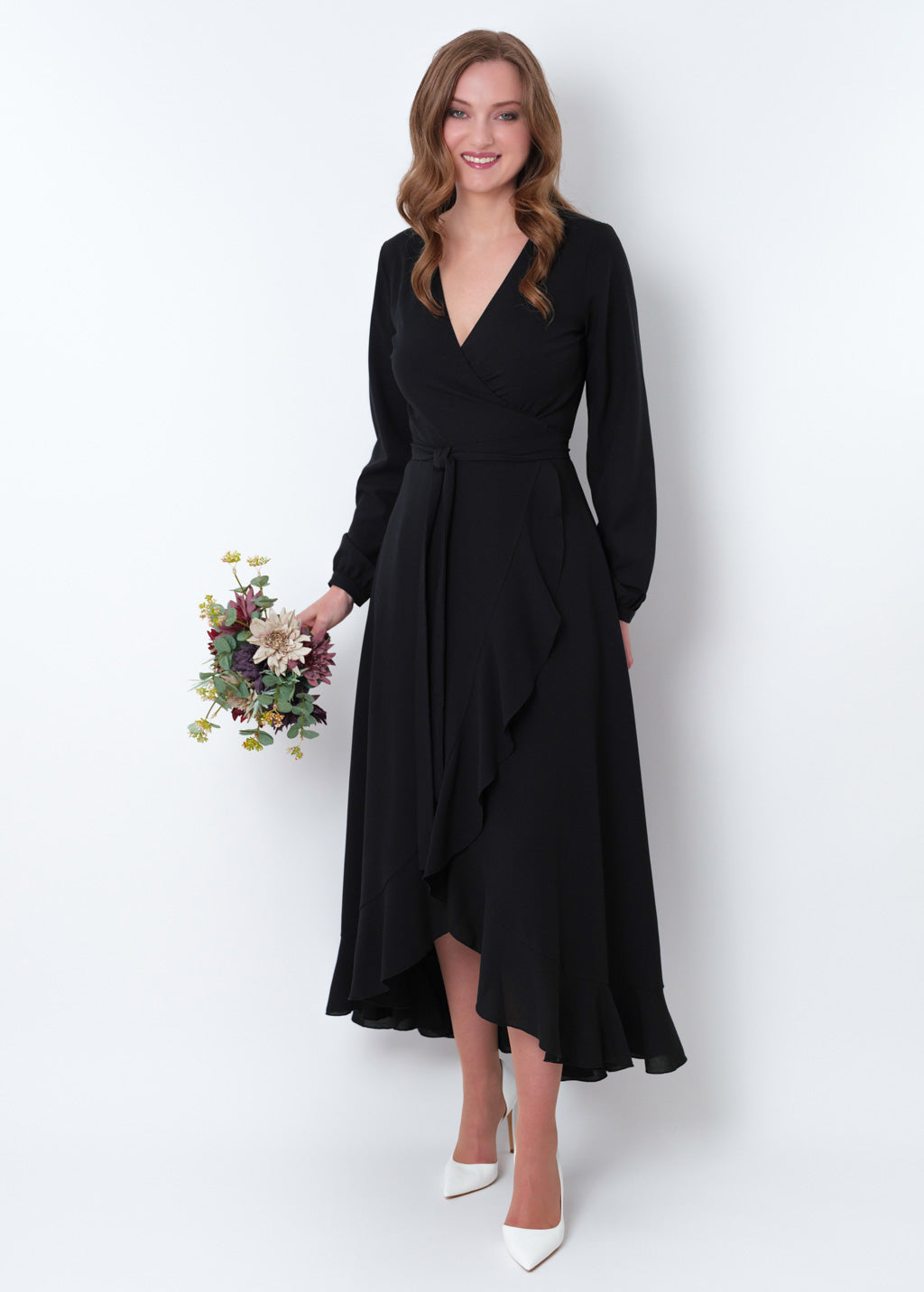 Black chiffon wrap dress