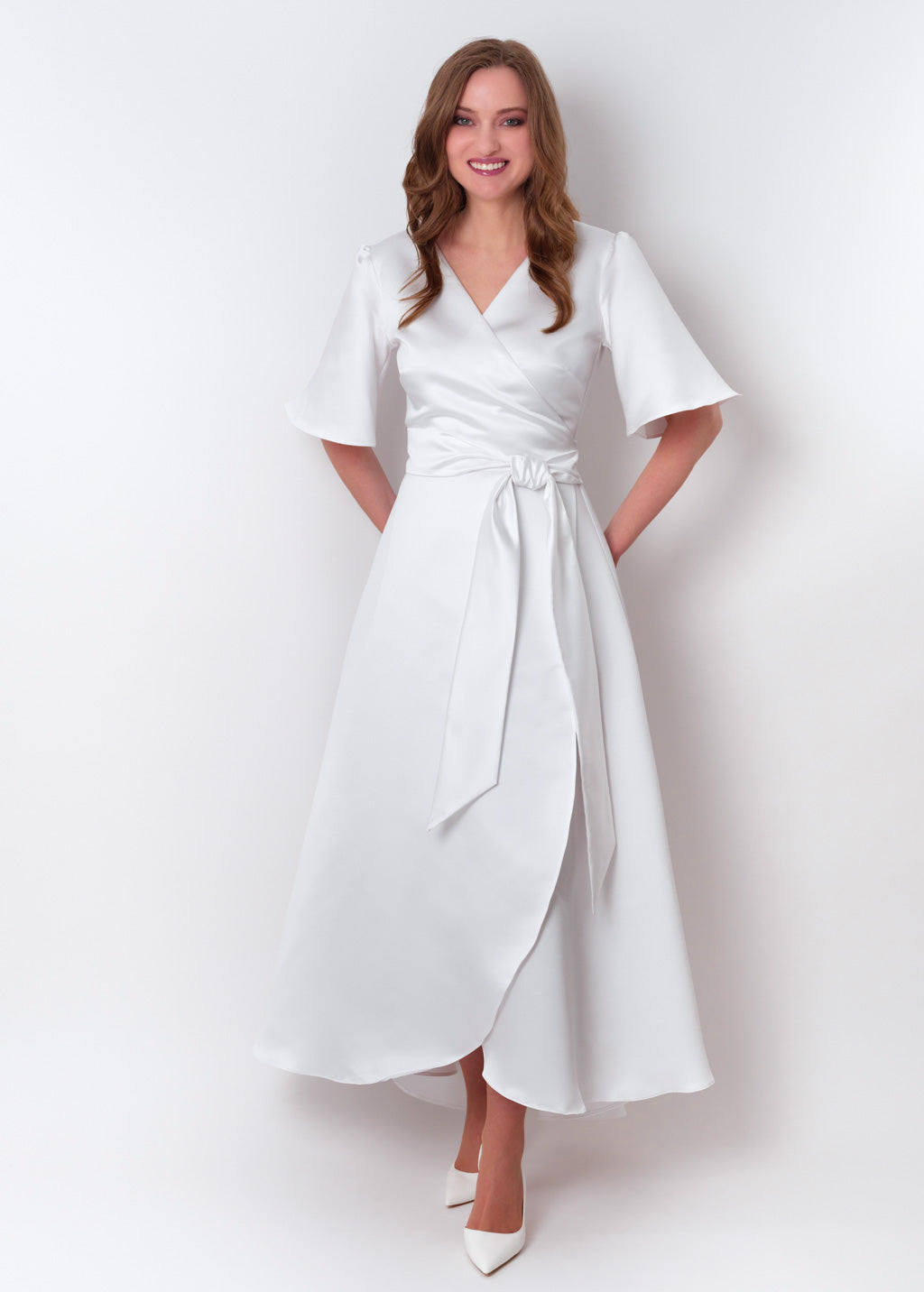 White wrap satin dress dress