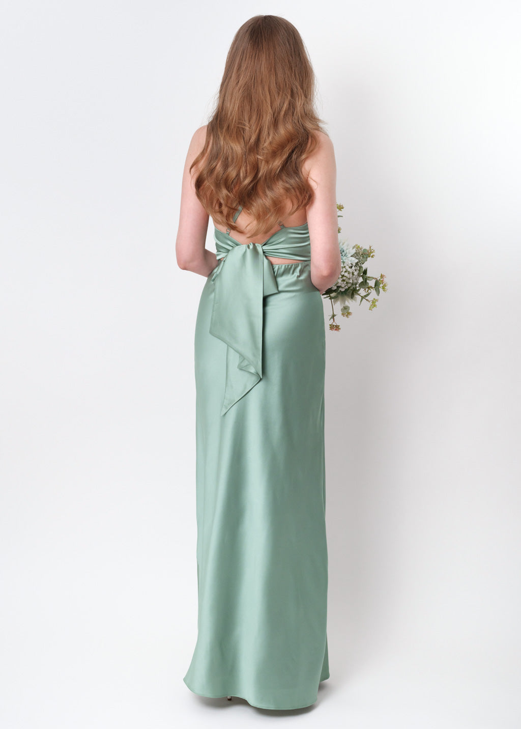 Sage green silk slip slit dress