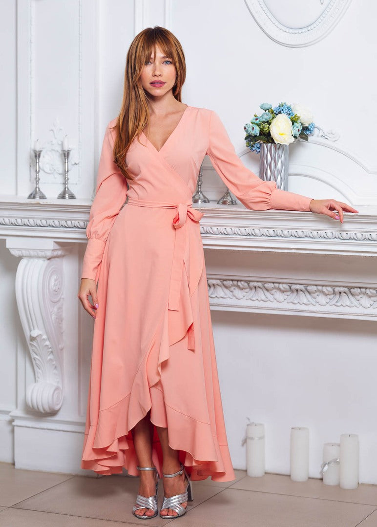 Blush pink long wrap dress