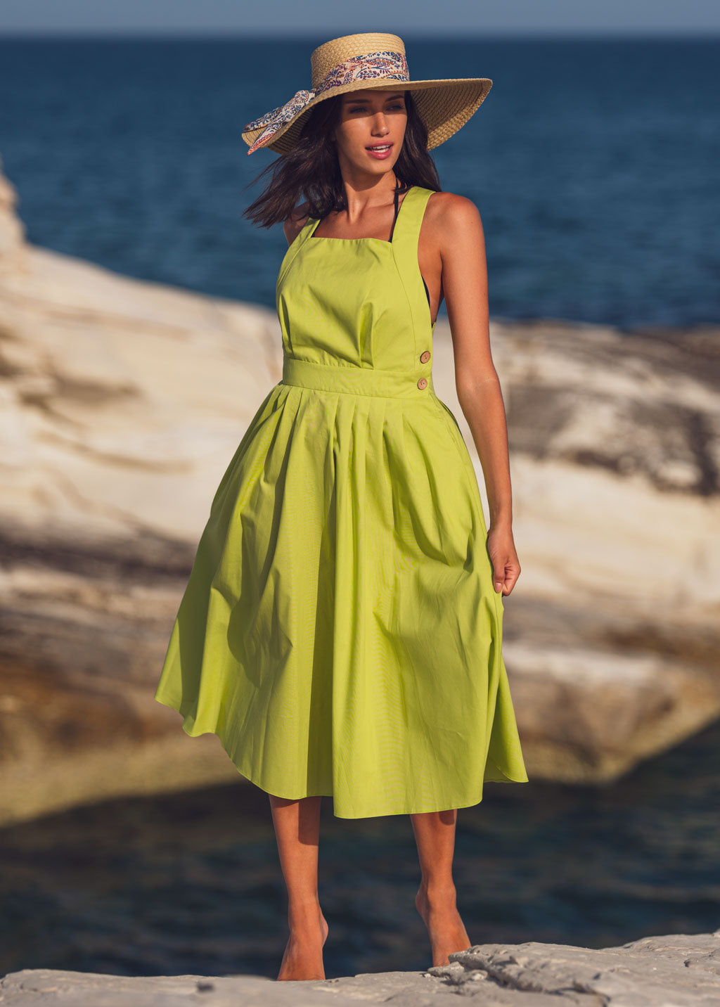 Lime green organic cotton cross-back dress