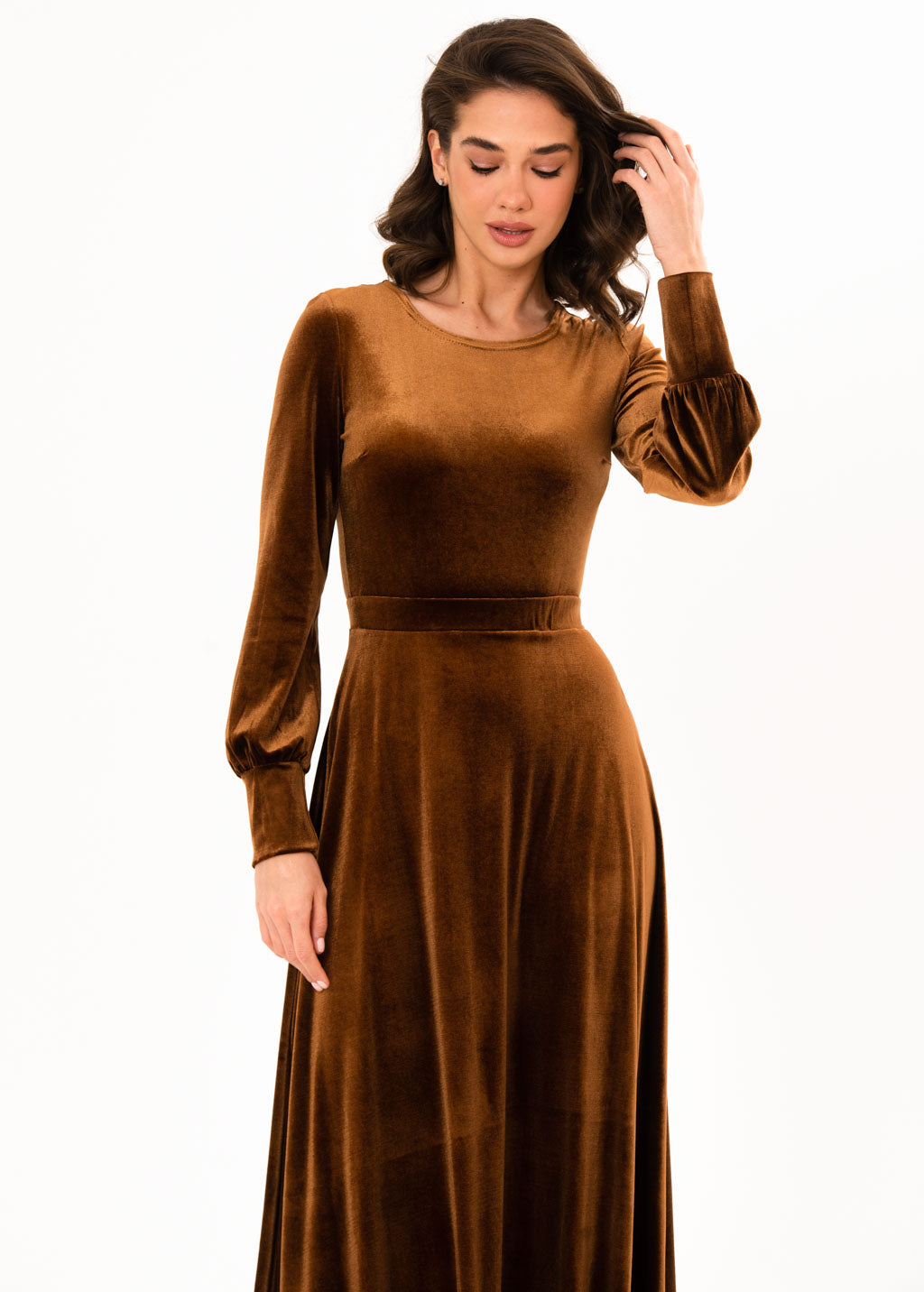 Rust gold velvet long dress