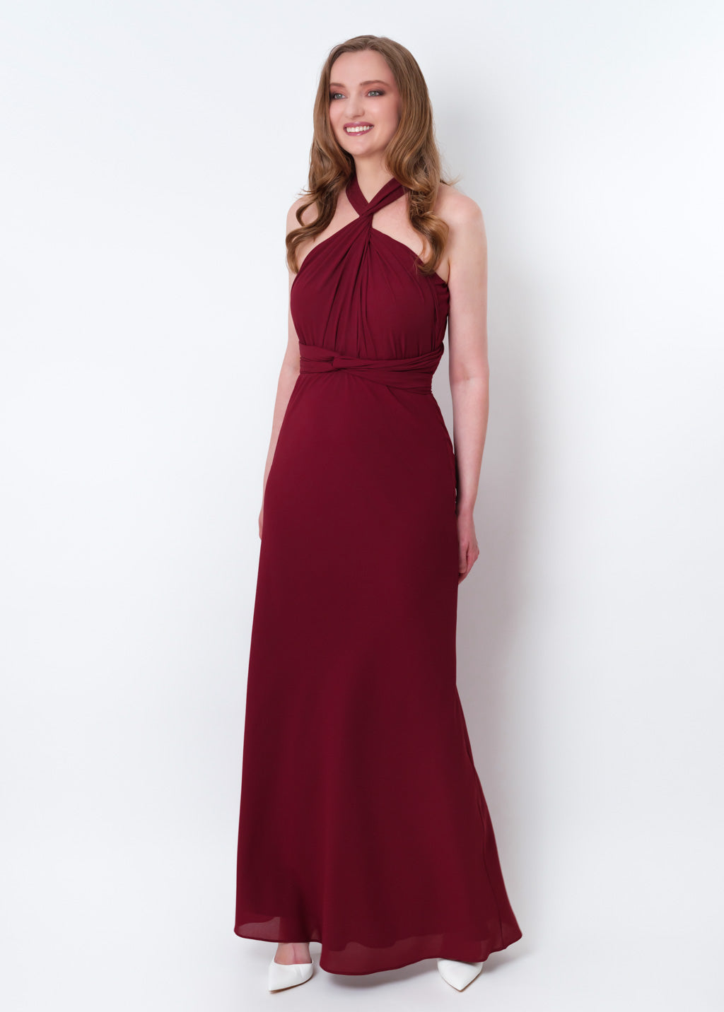 Burgundy chiffon infinity long dress