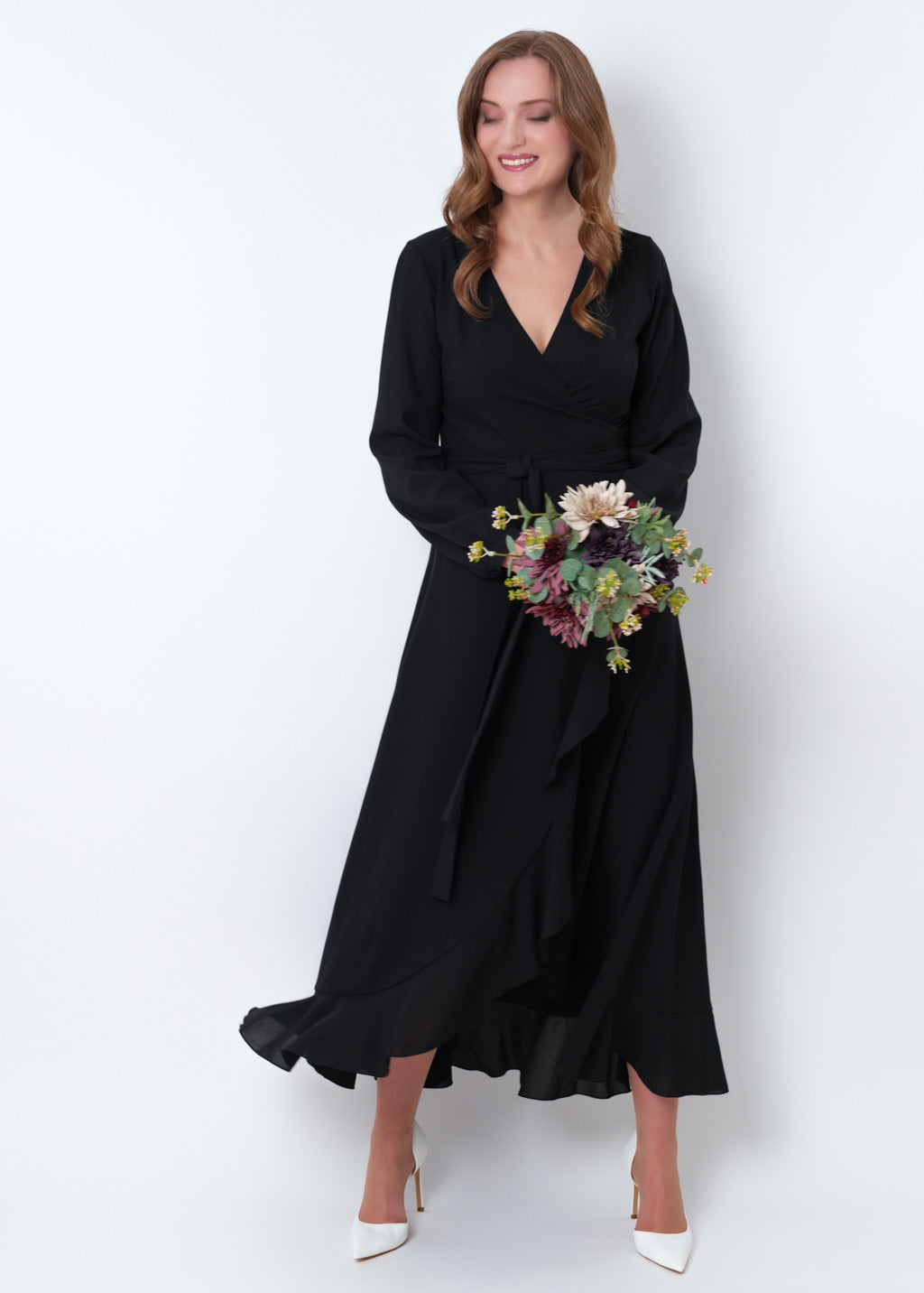 Black chiffon wrap dress