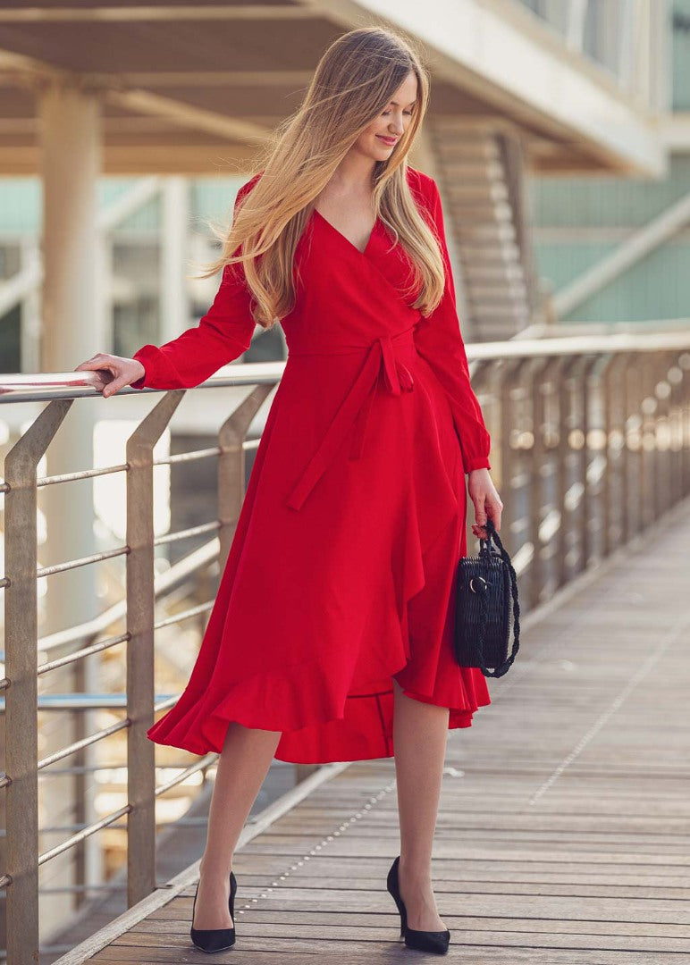 Red wrap dress