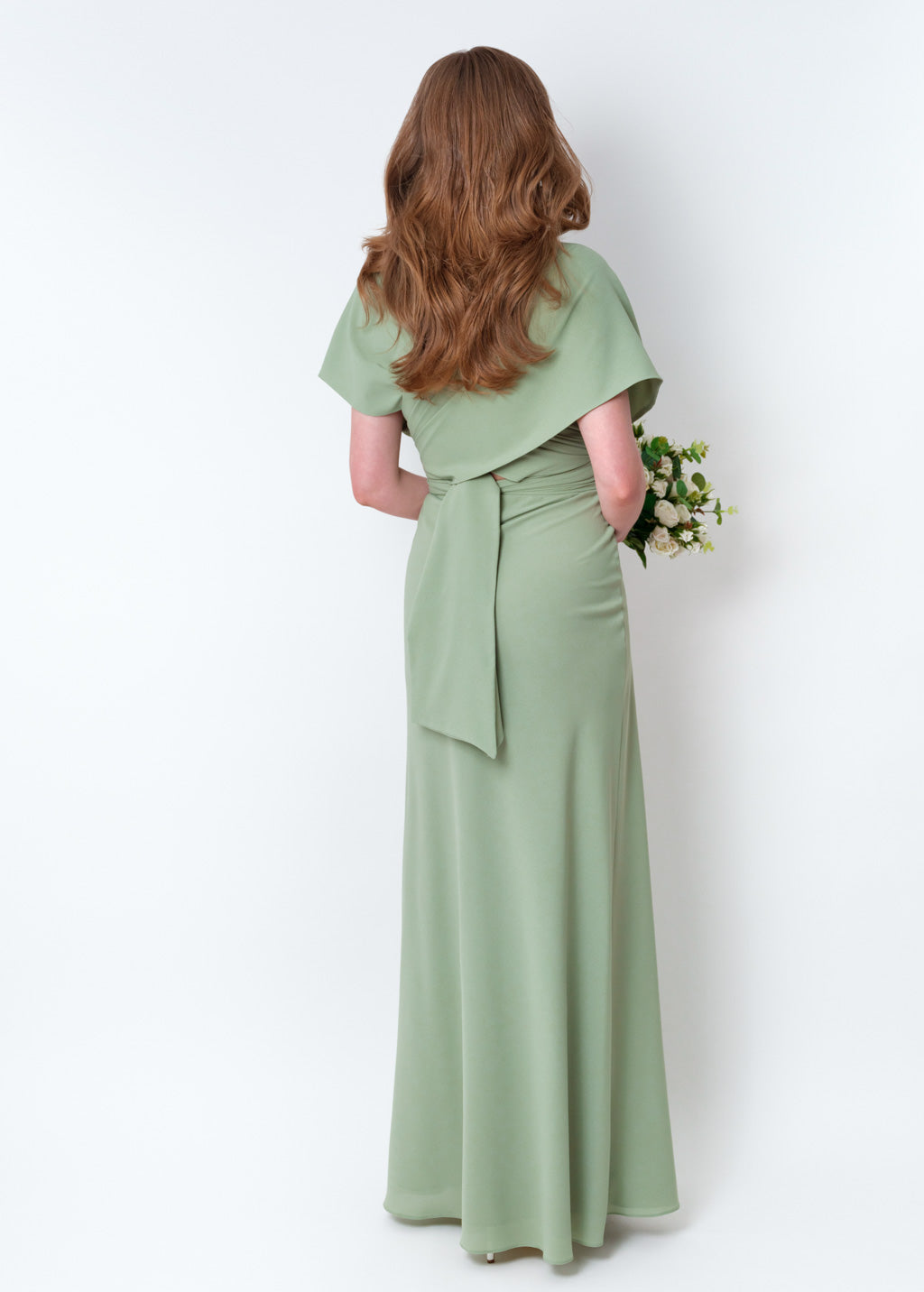 Sage green chiffon infinity slit dress