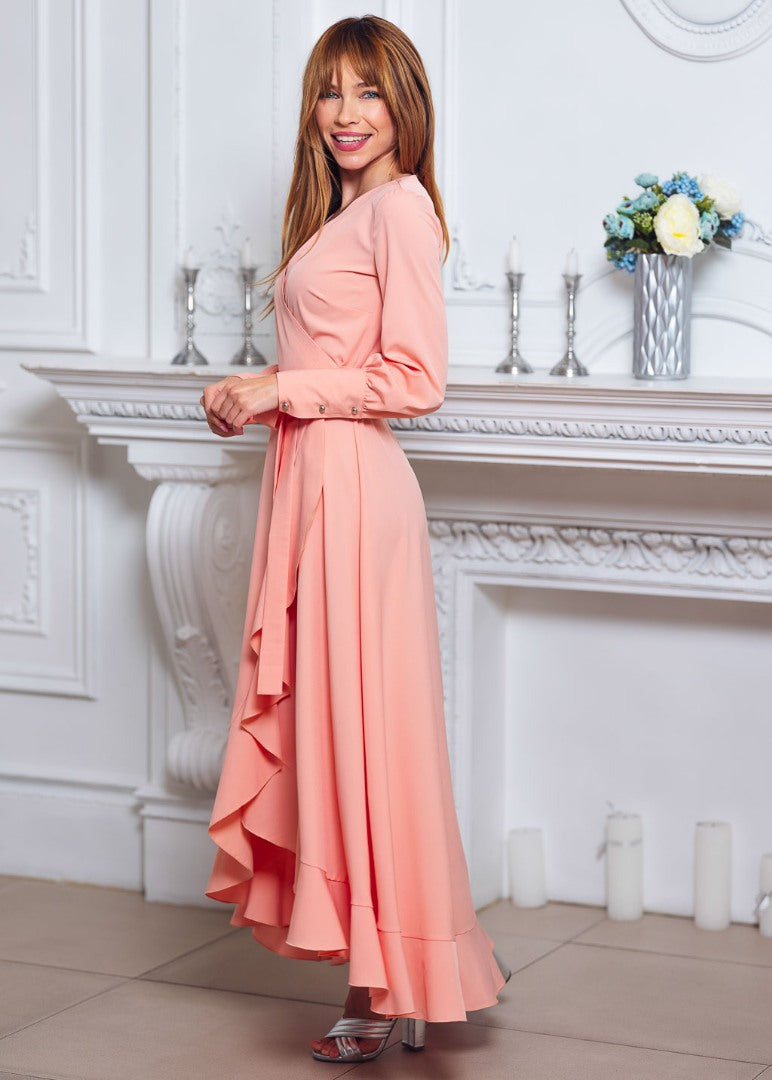 Blush pink long wrap dress