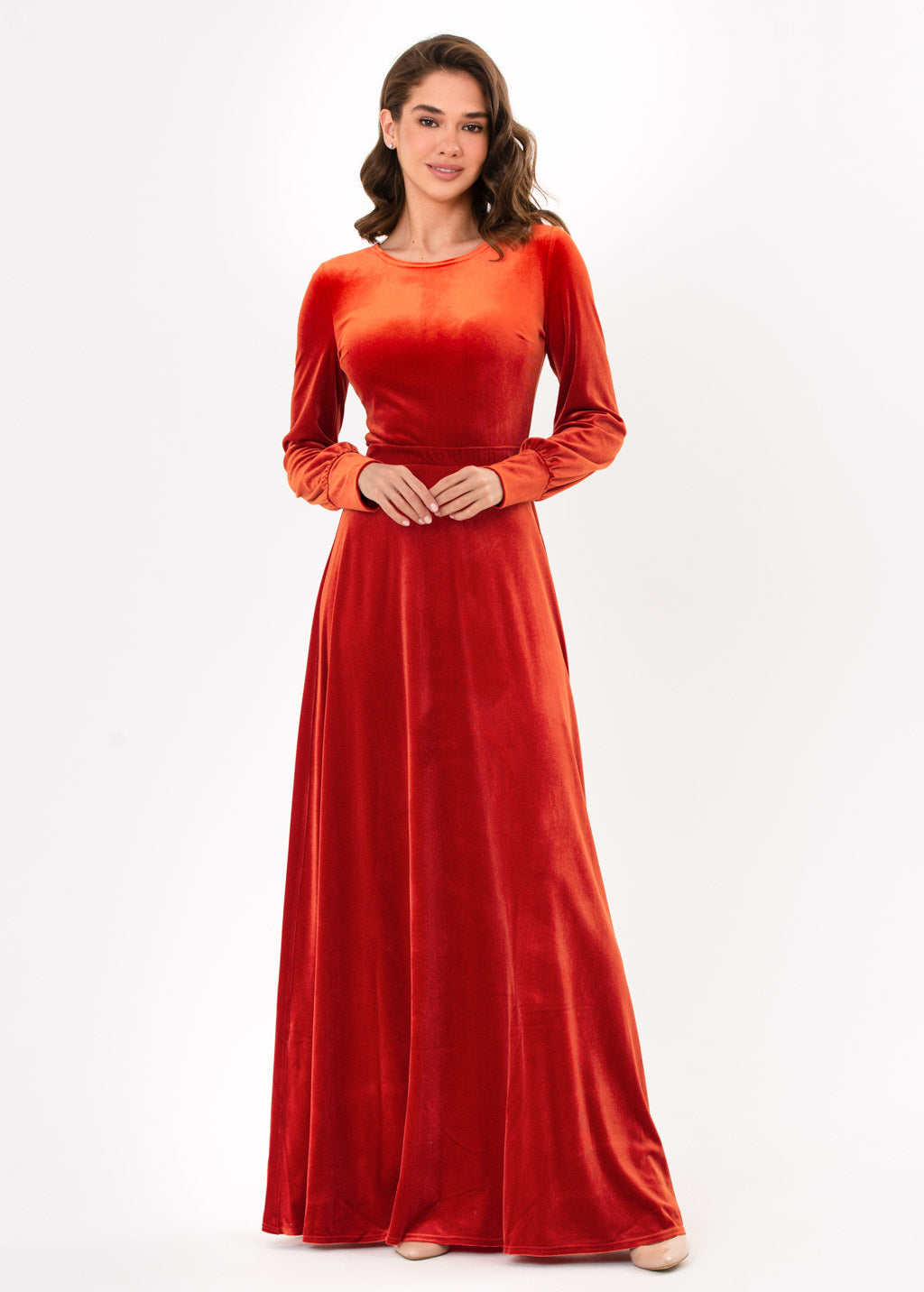 Rust orange velvet long dress
