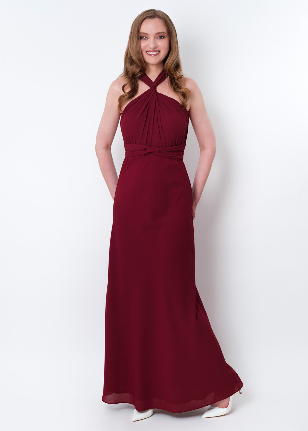Burgundy chiffon infinity long dress