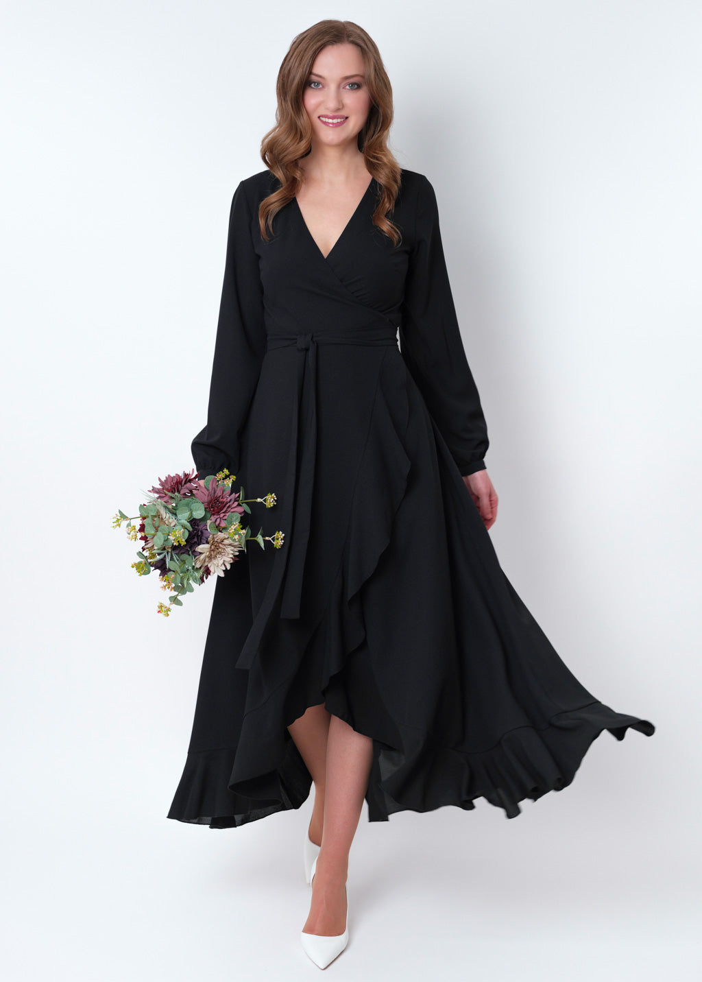 Black chiffon wrap dress