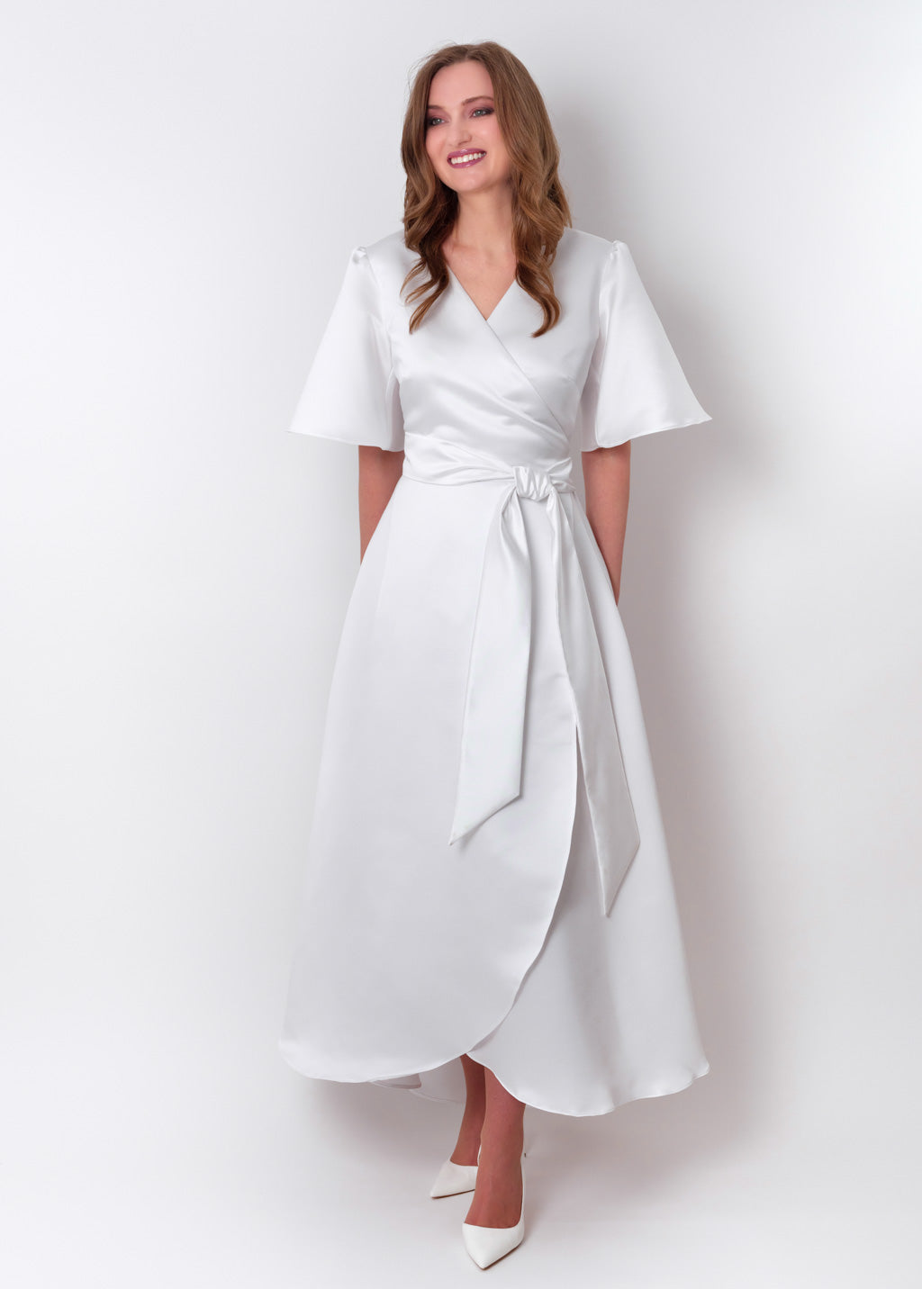 White wrap satin dress dress