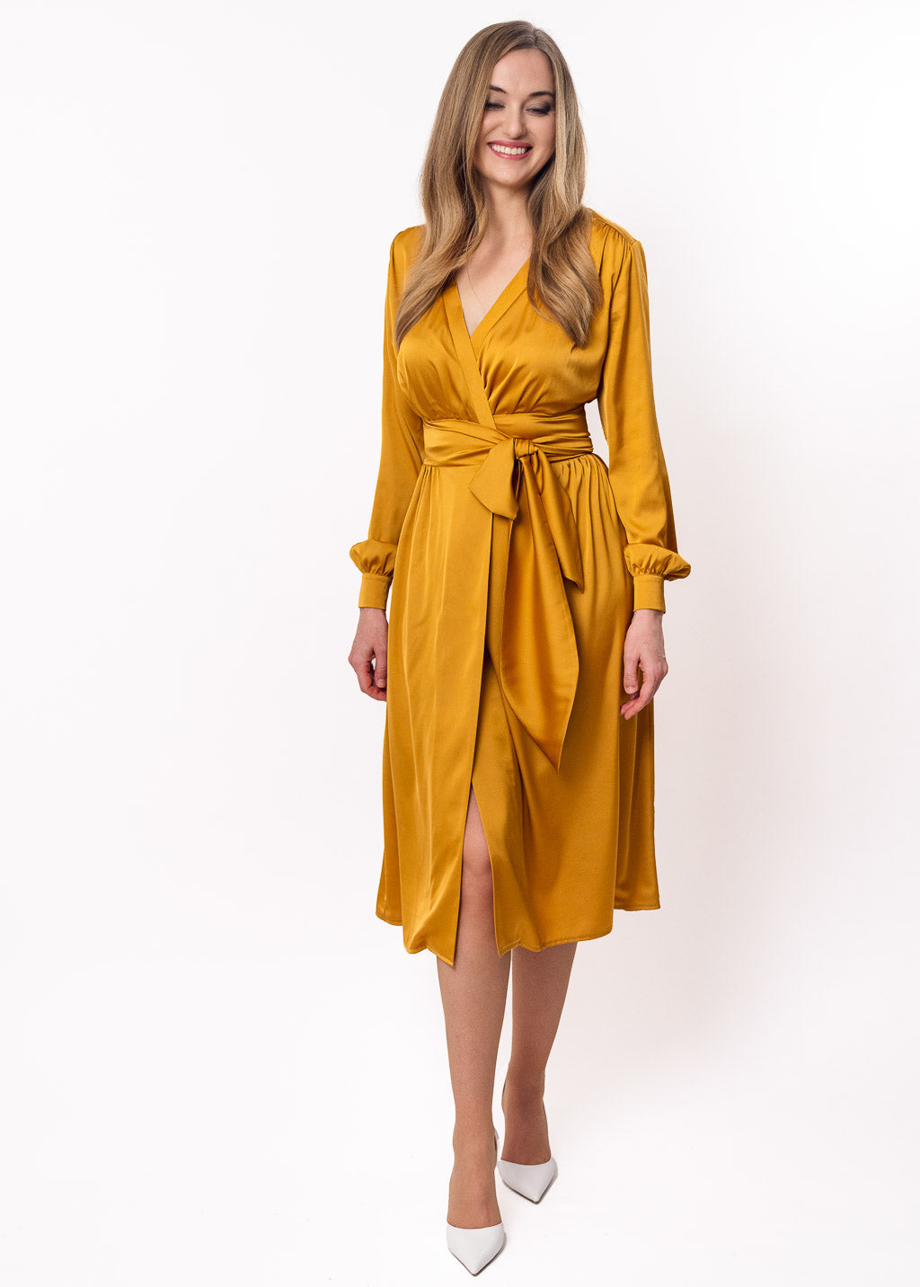 Gold wrap silk dress