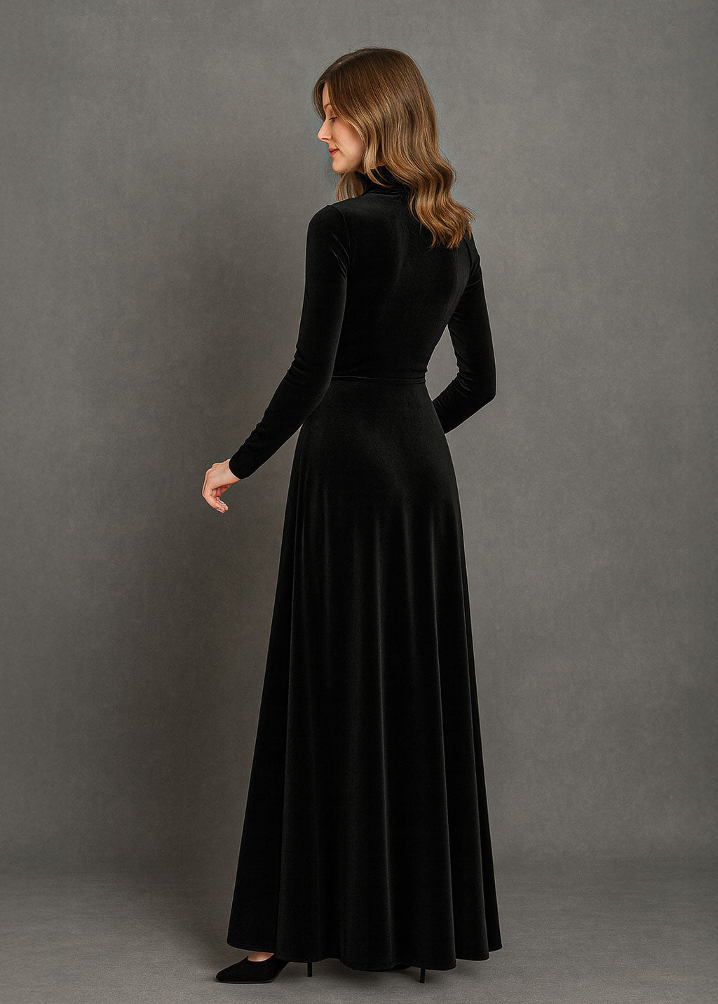Black long velvet dress dress for Holiday Parties, Winter Weddings, Special Occasions, Halloween