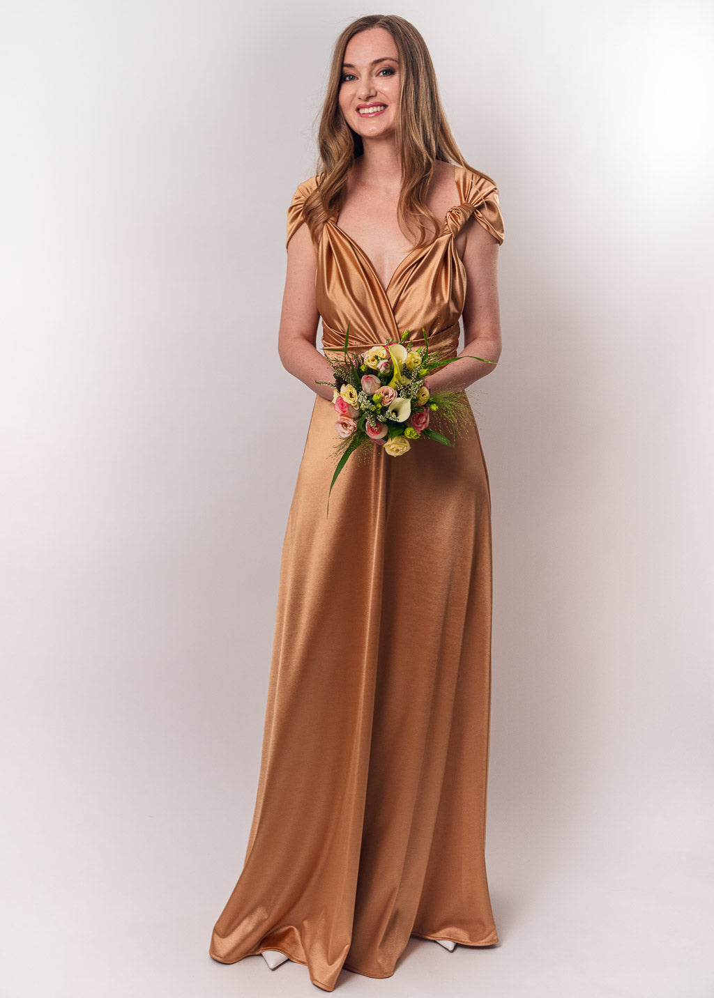 Gold luxury satin infinity dress or jumpsuit