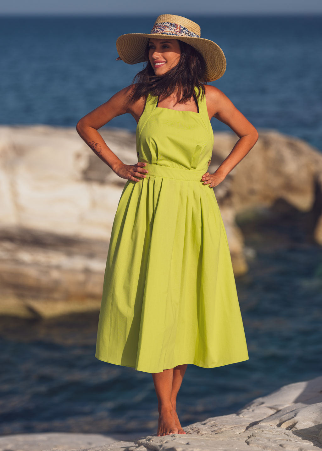 Lime green organic cotton cross-back dress