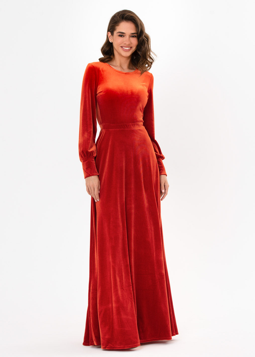 Rust orange velvet long dress