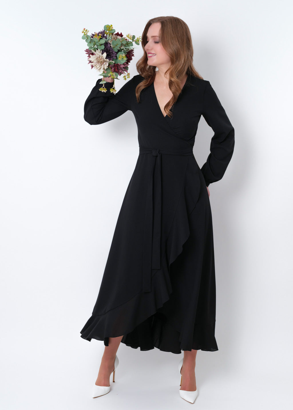 Black chiffon wrap dress