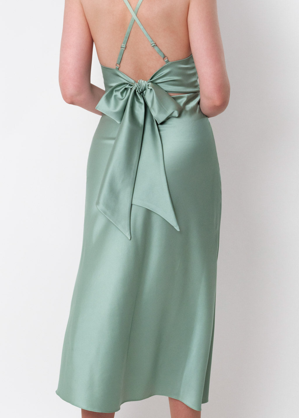 Sage green silk asymmetric dress