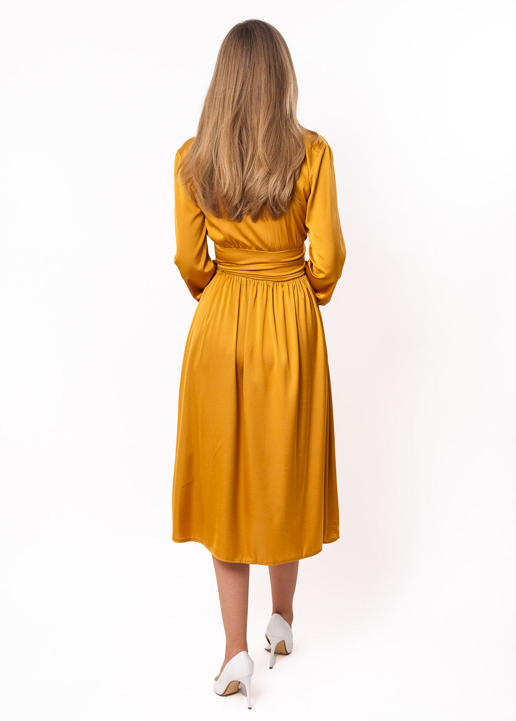 Gold wrap silk dress