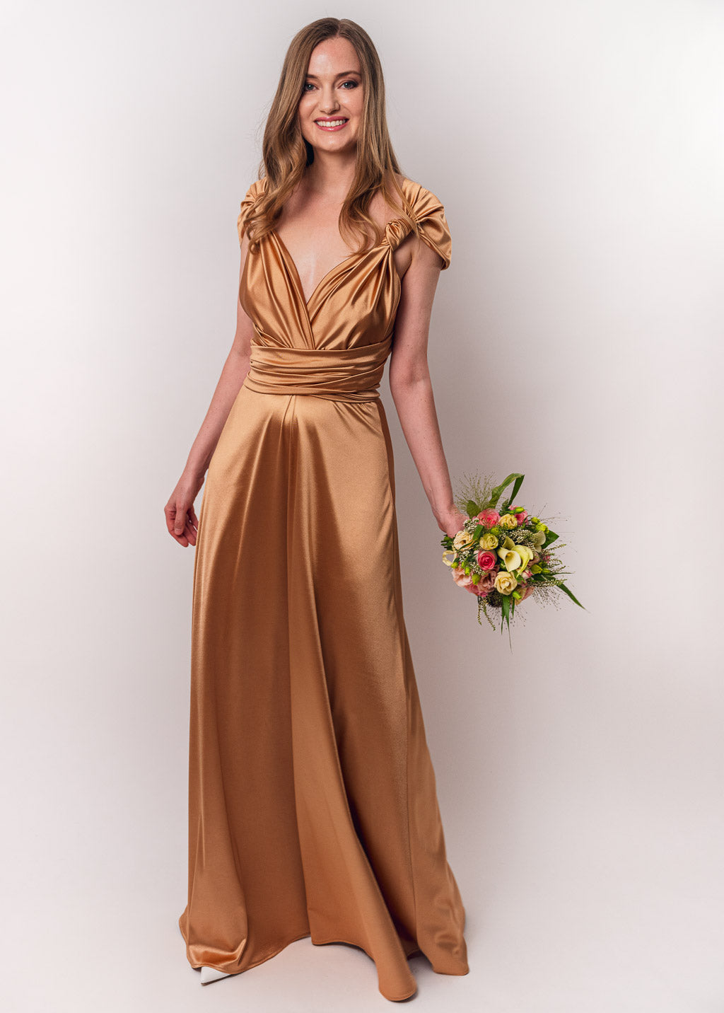 Gold luxury satin infinity dress or jumpsuit