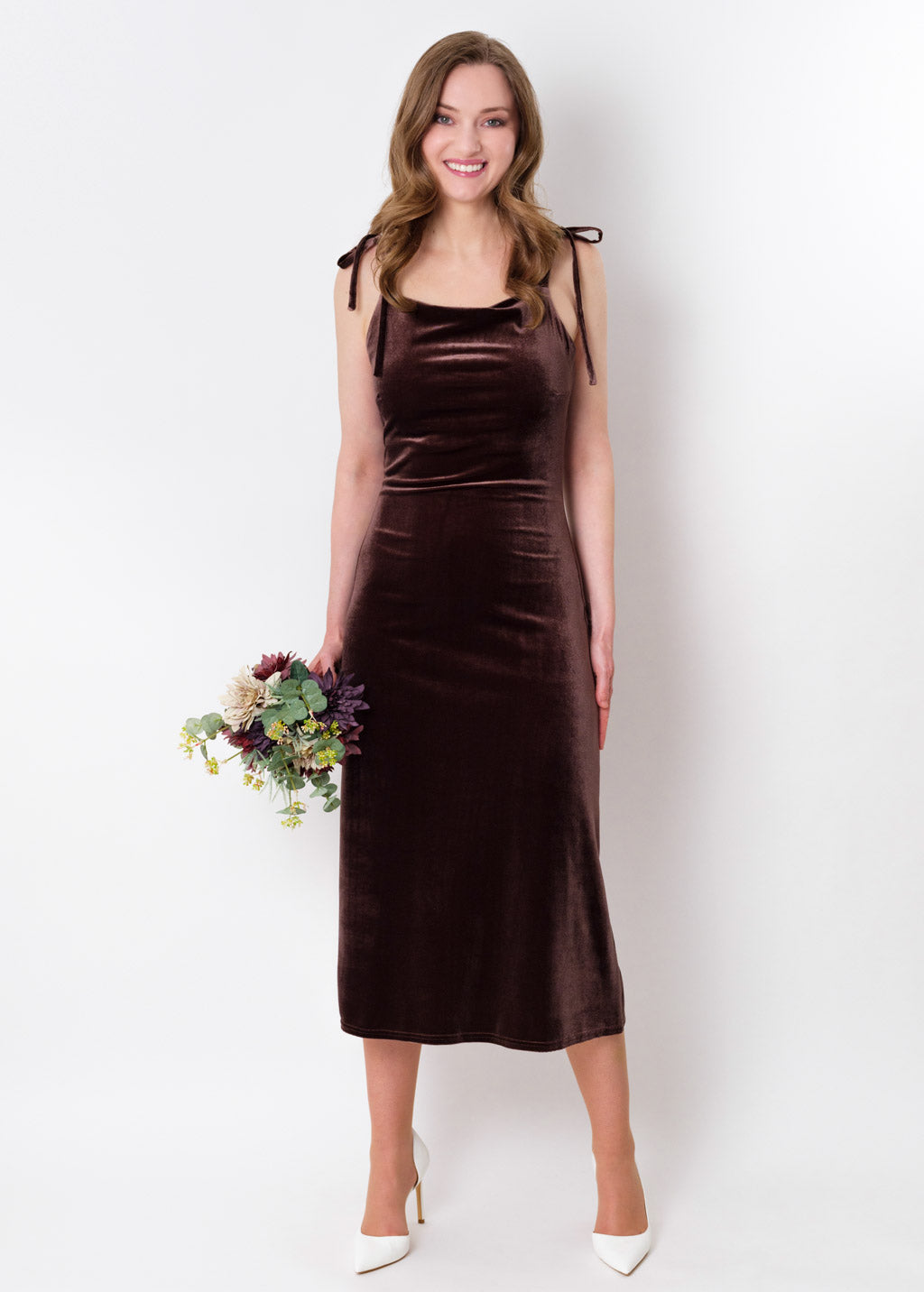 Chocolate brown slip velvet bodycon dress