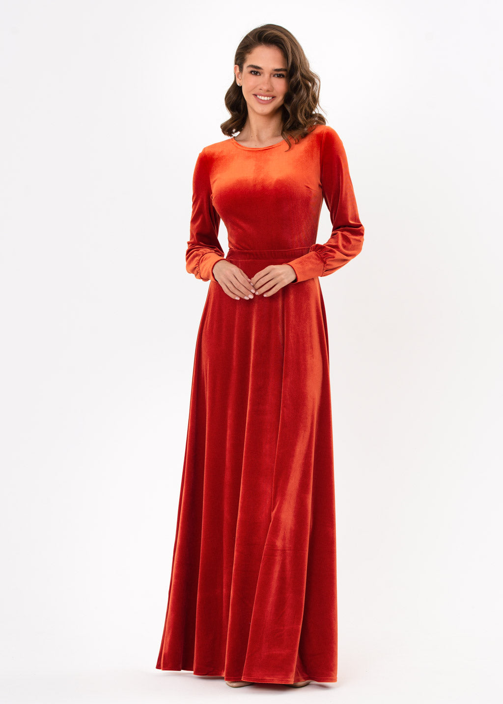 Rust orange velvet long dress