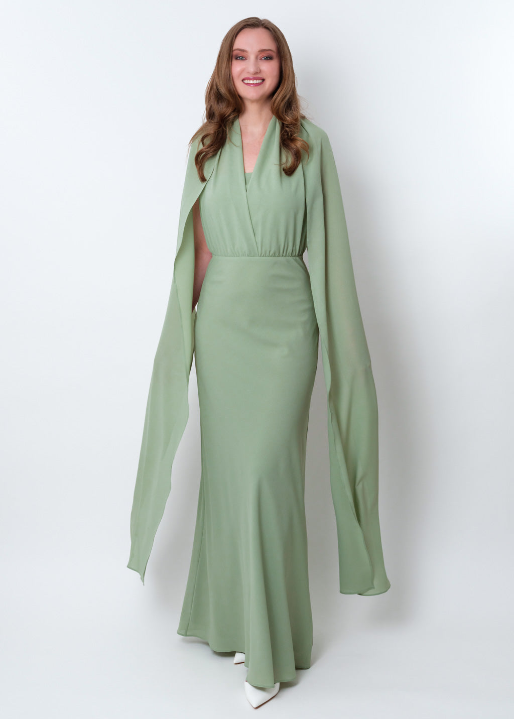 Sage green chiffon infinity long dress