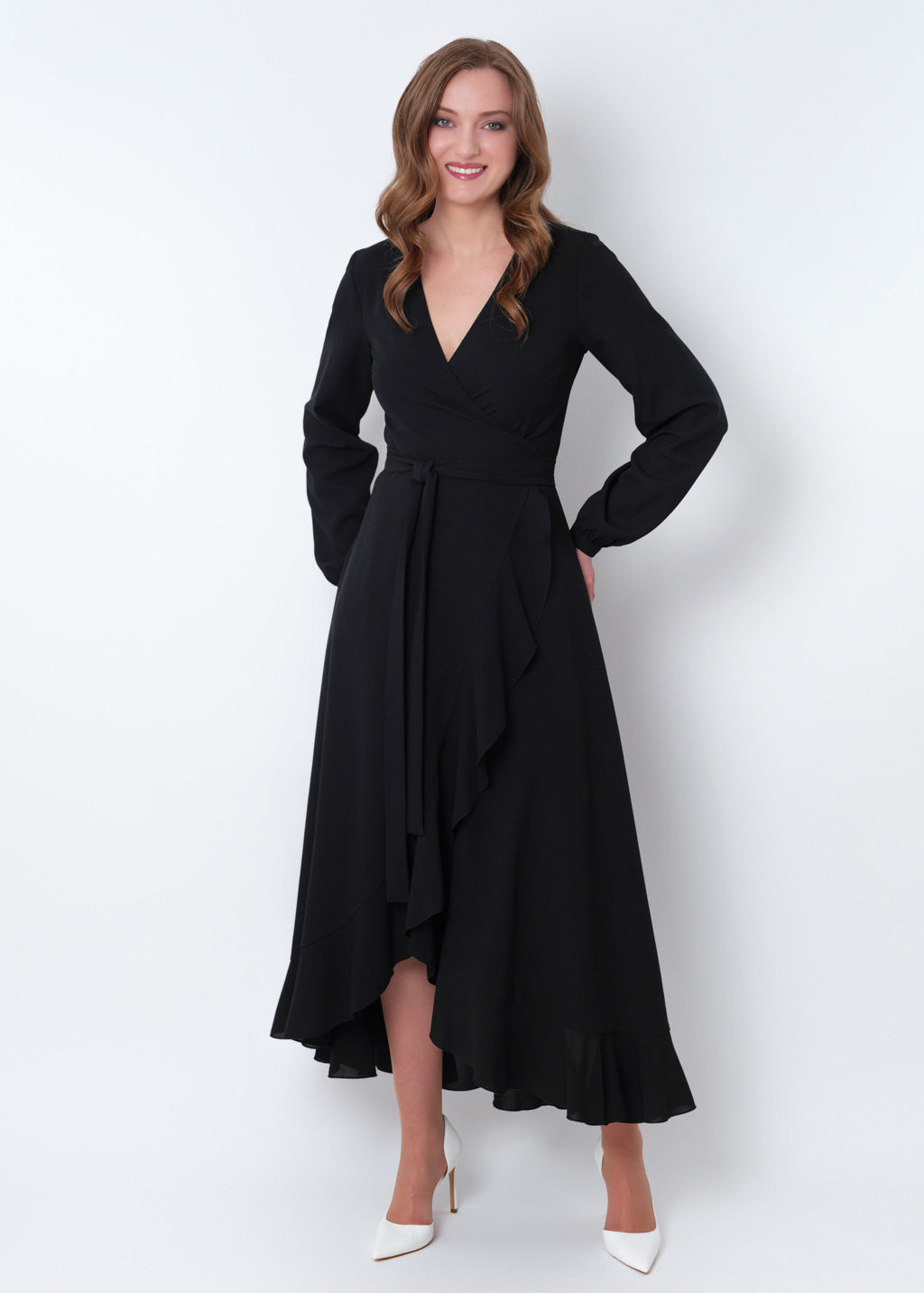 Black chiffon wrap dress