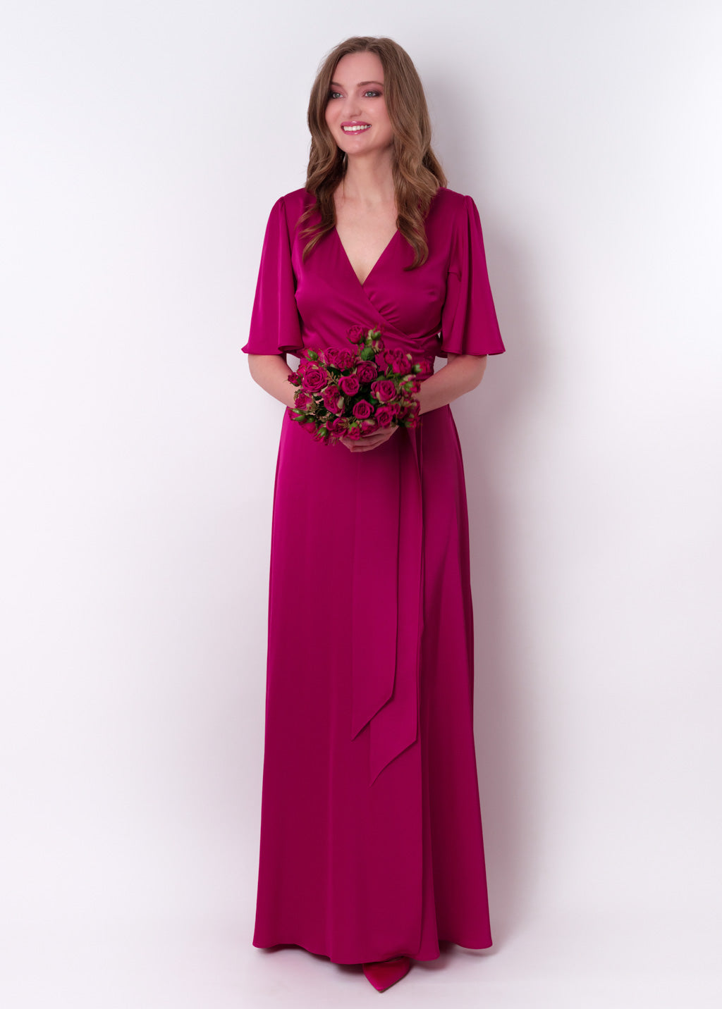 Fuchsia wrap long dress