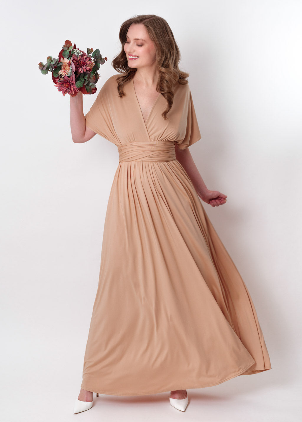 Champagne gold infinity long pleated dress