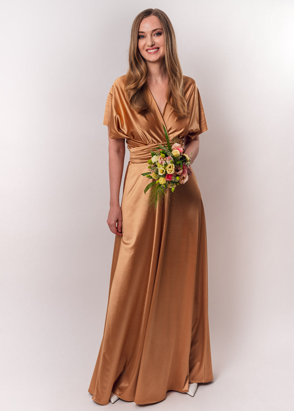 Gold luxury satin infinity dress or jumpsuit