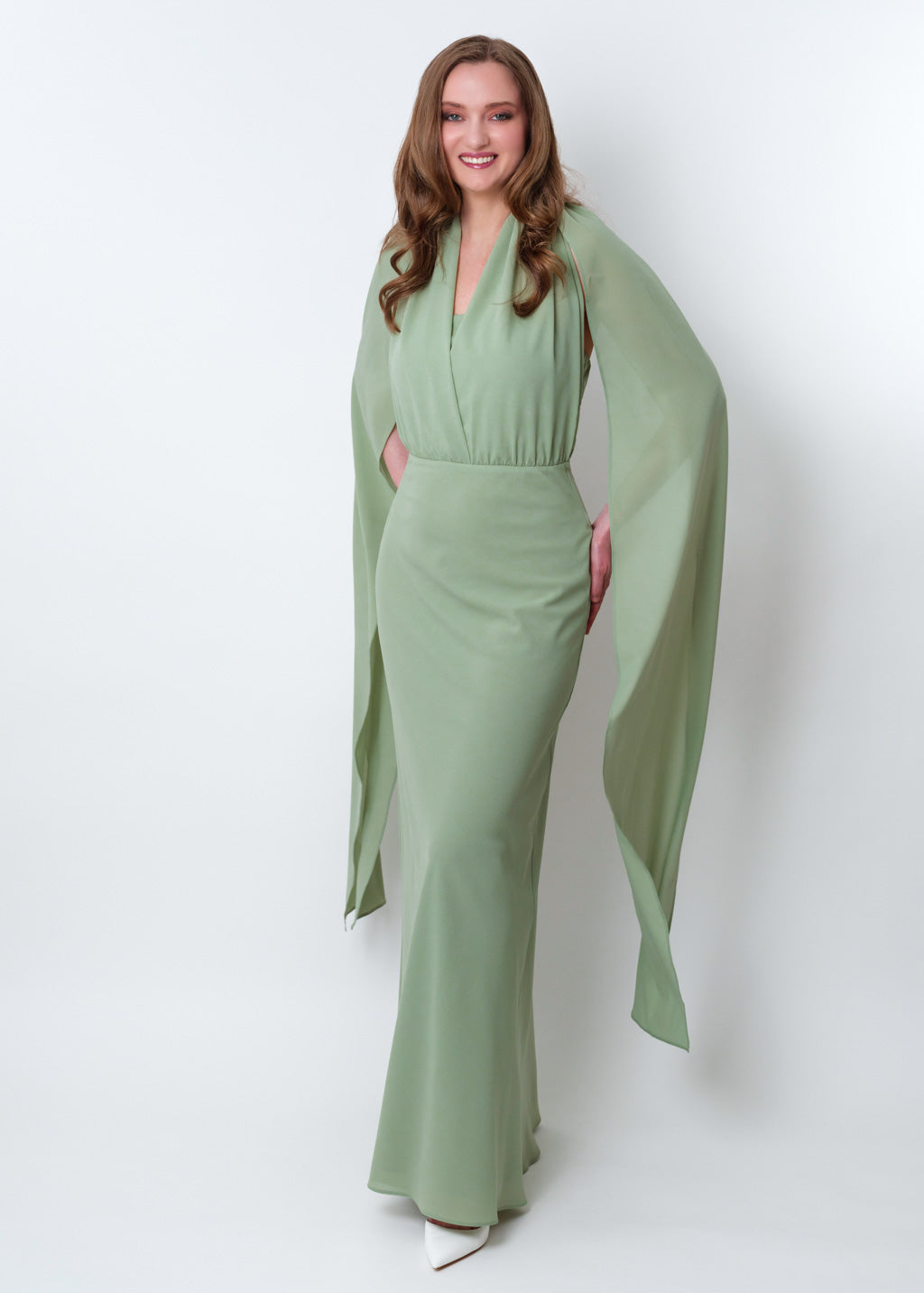 Sage green chiffon infinity long dress