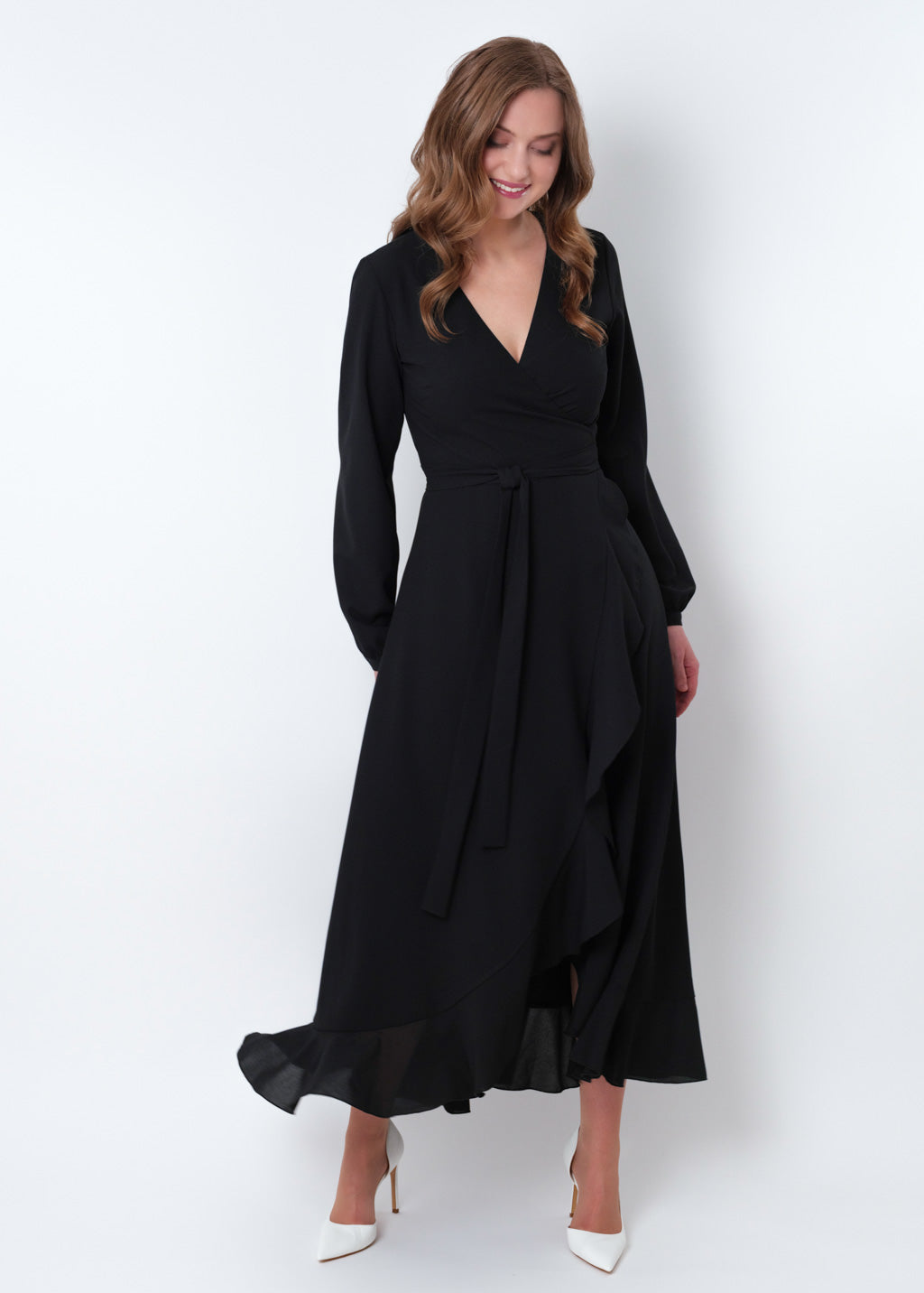 Black chiffon wrap dress