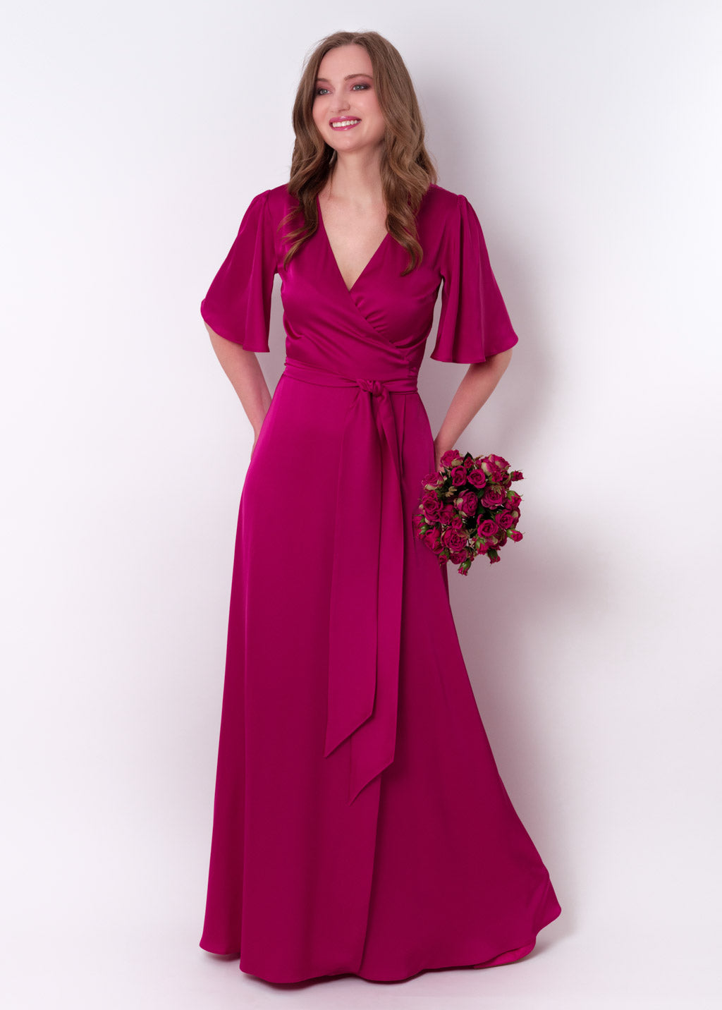 Fuchsia wrap long dress