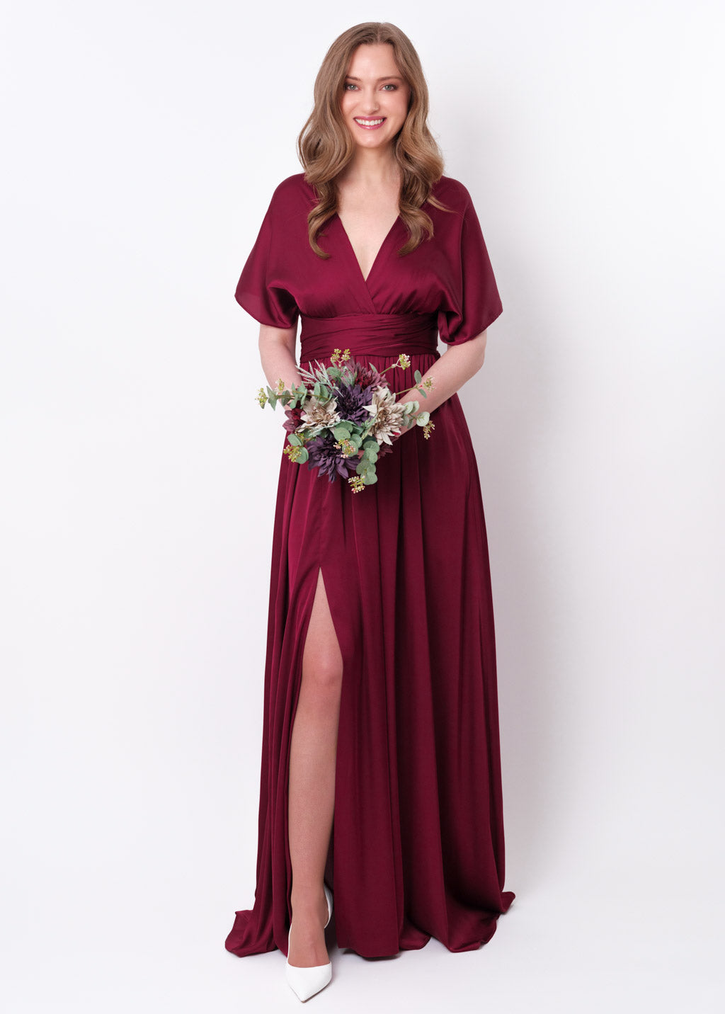 Burgundy slit infinity pleated dress