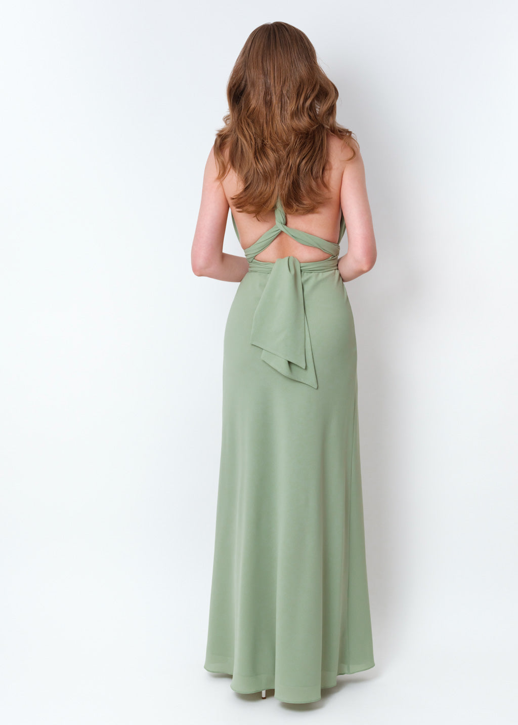 Sage green chiffon infinity slit dress