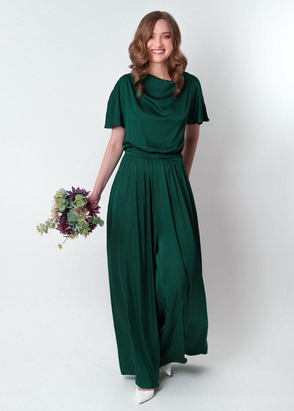 Dark green silk jumpsuit