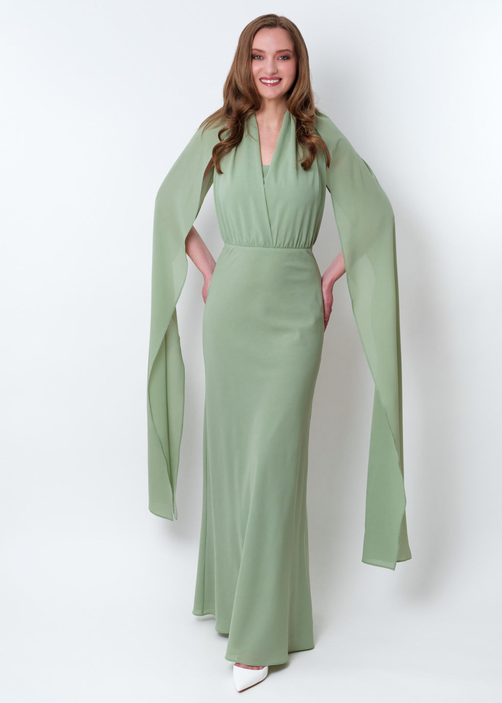 Sage green chiffon infinity long dress