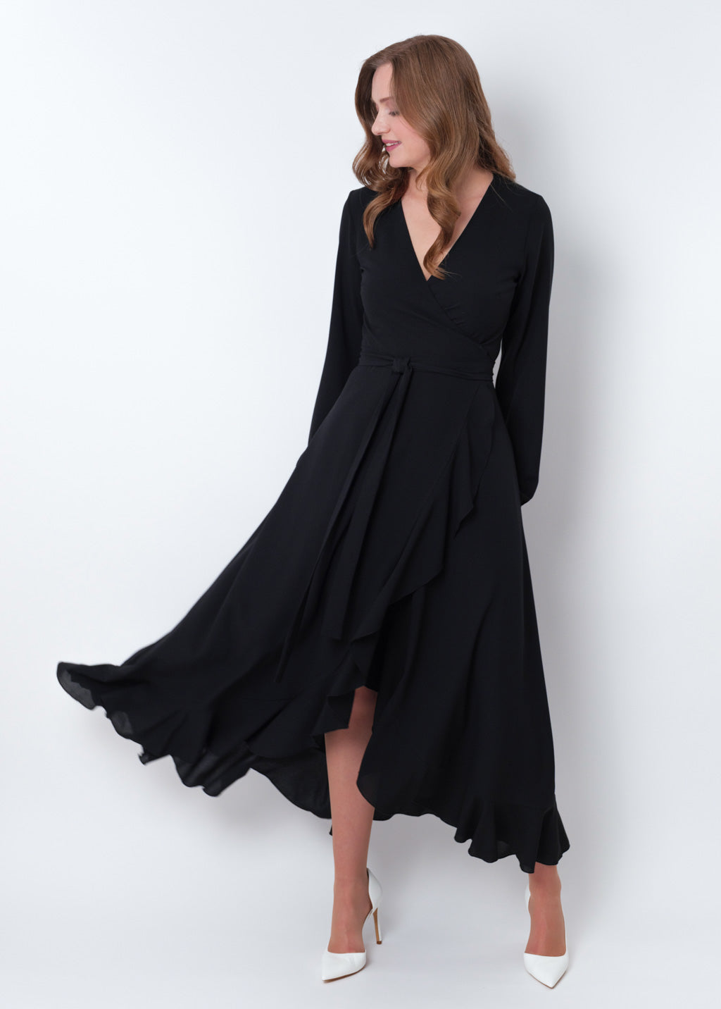 Black chiffon wrap dress