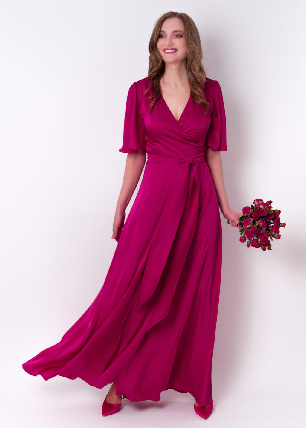 Fuchsia wrap long dress