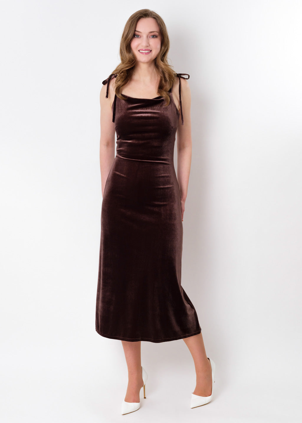 Chocolate brown slip velvet bodycon dress