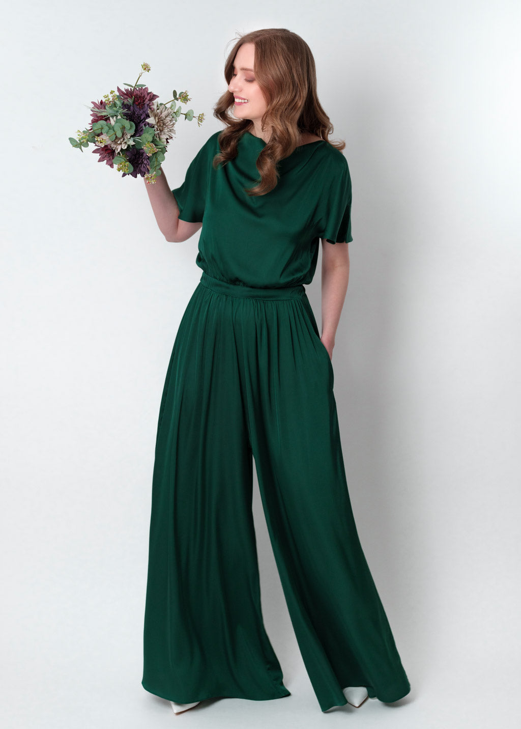Dark green silk jumpsuit