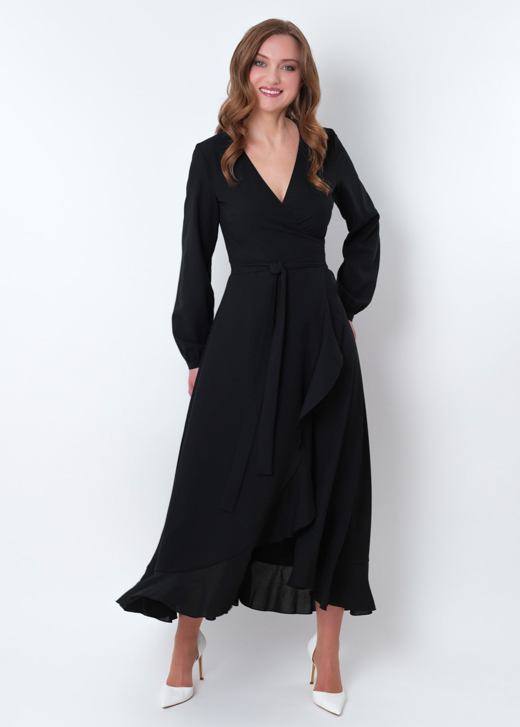 Black chiffon wrap dress