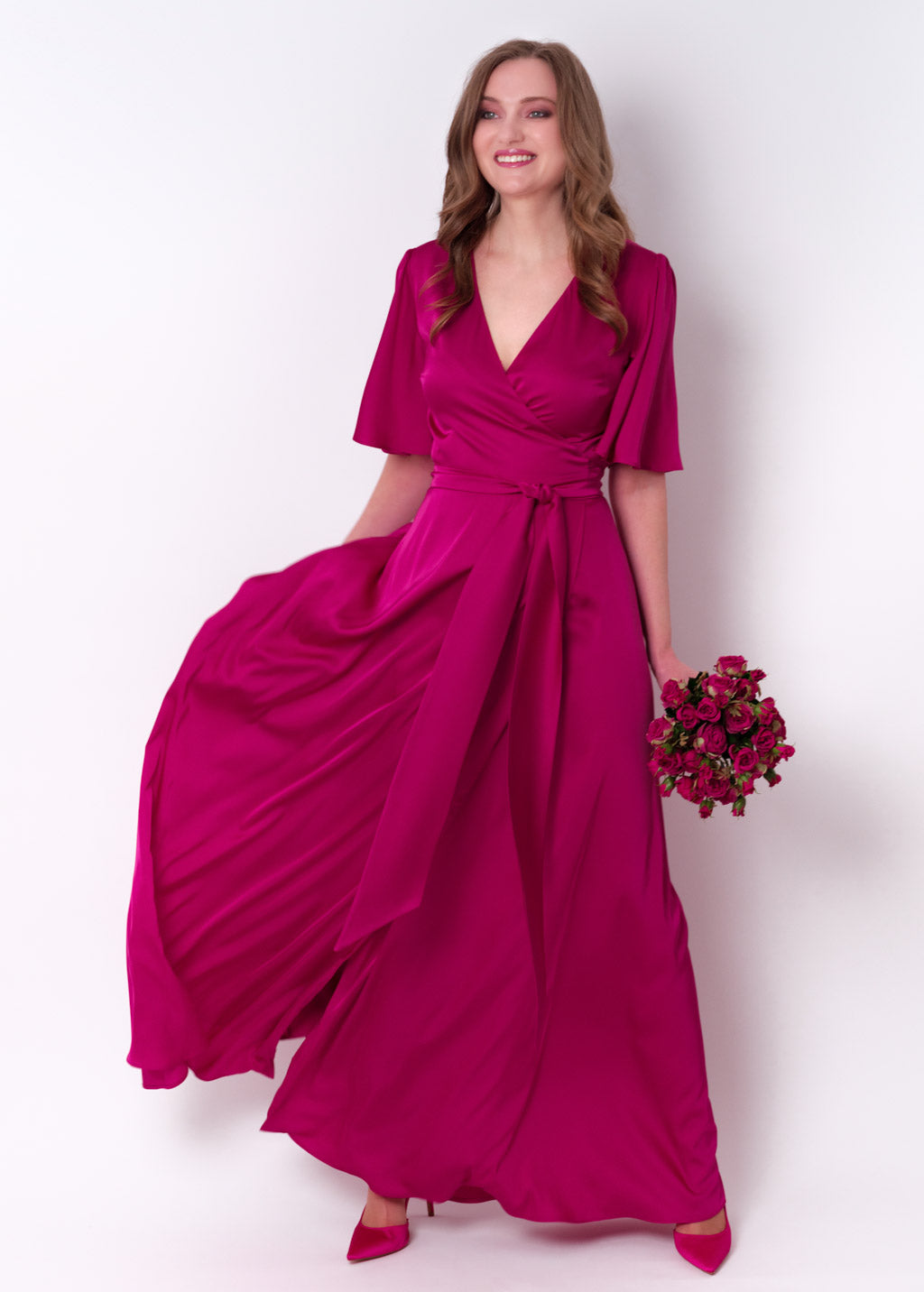 Fuchsia wrap long dress