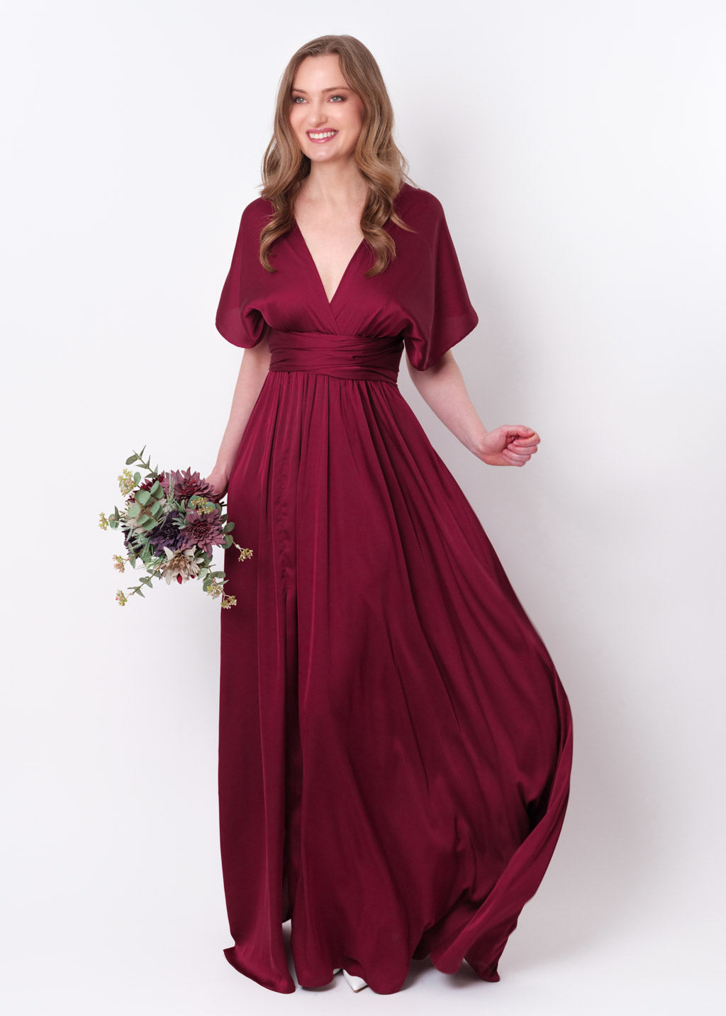 Fuchsia slit infinity pleated dress